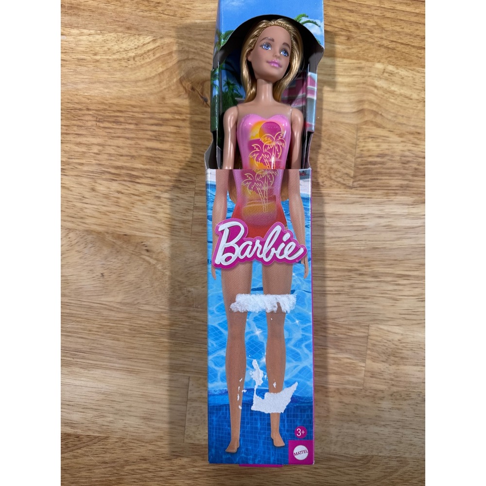 Barbie Beach Doll Kids OS Pink New Damaged Box Tropical Swimsuit HXX48